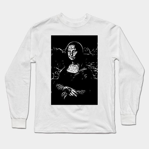 Evil Monalisa | Leonardo da Vinci line art | Black pop art Long Sleeve T-Shirt by Classical